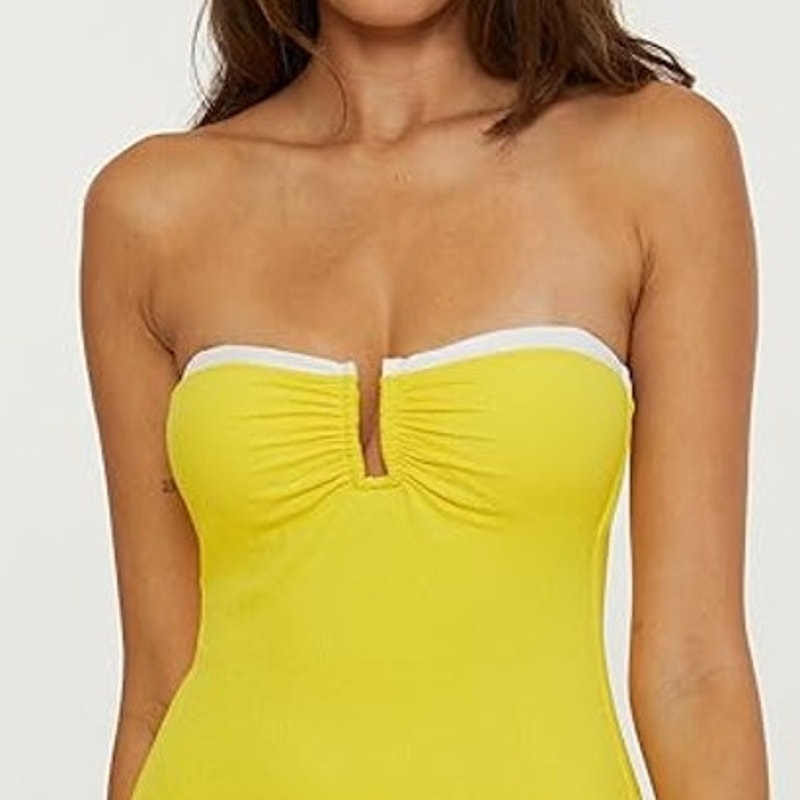 NWT New Trina Turk Womens Size 12 Yellow Halter Bandeau One Piece Swimsuit