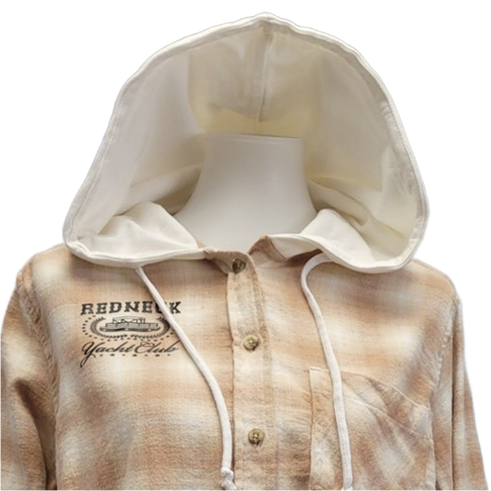New Hand Printed Womens Medium Redneck Yacht Club Long Sleeve Flannel Hoodie
