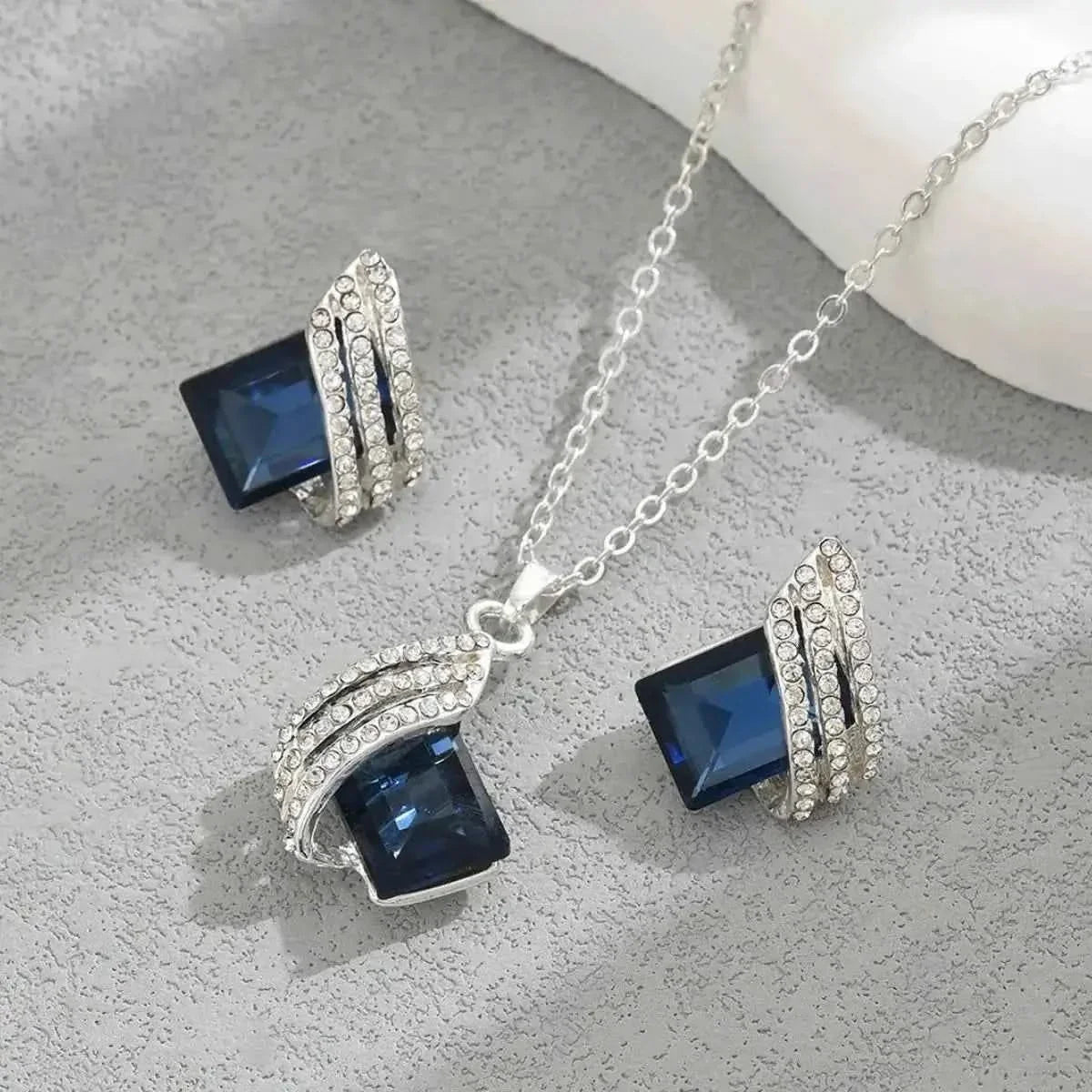 Crystal Geometric Jewelry Set - Stainless Steel Earrings & Necklace