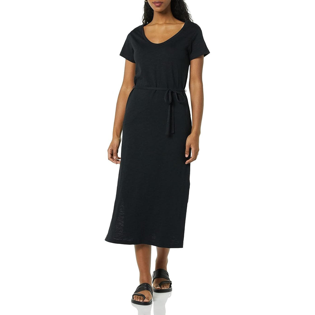 NWT New Amazon Essentials Womens Medium Short Sleeve Belted Midi Tee Shirt Dress
