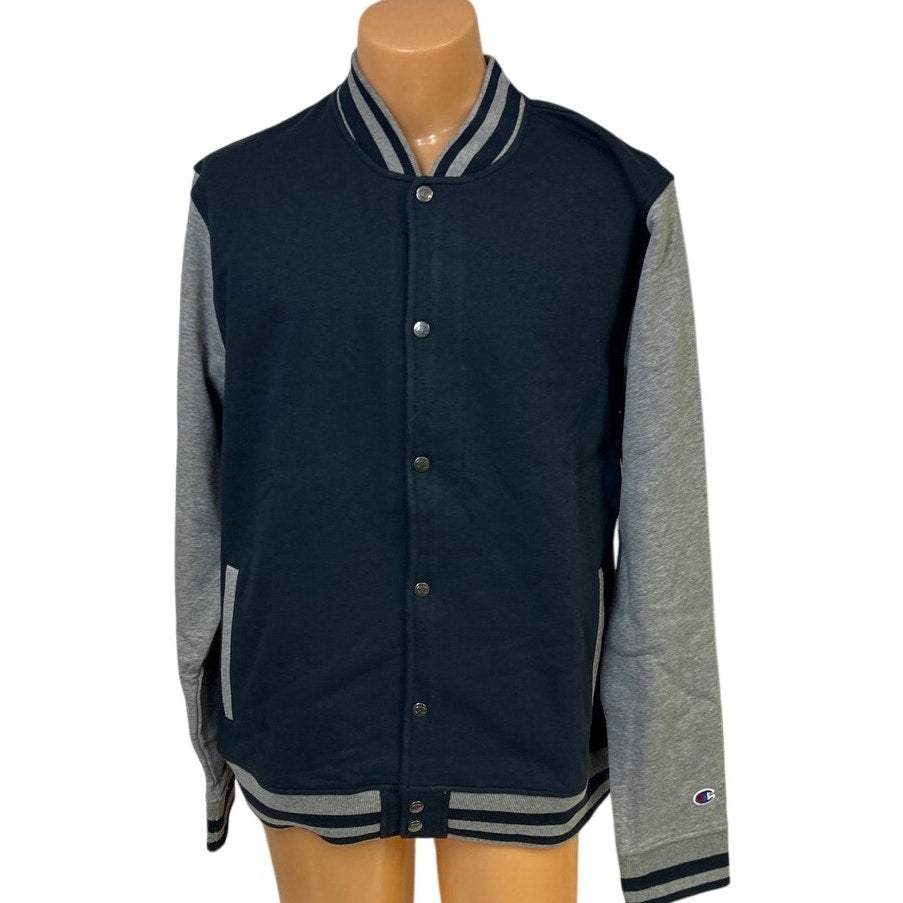 New Champion Mens Small Navy Gray Snap Up PolyCotton Athletic Wear Bomber Jacket