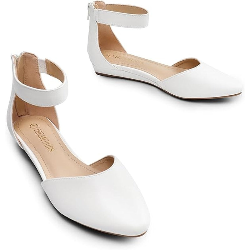 Dream Pairs Womens Size 10 White Pointy Toe Ankle Strap 1" Low Wedge Heel Shoes