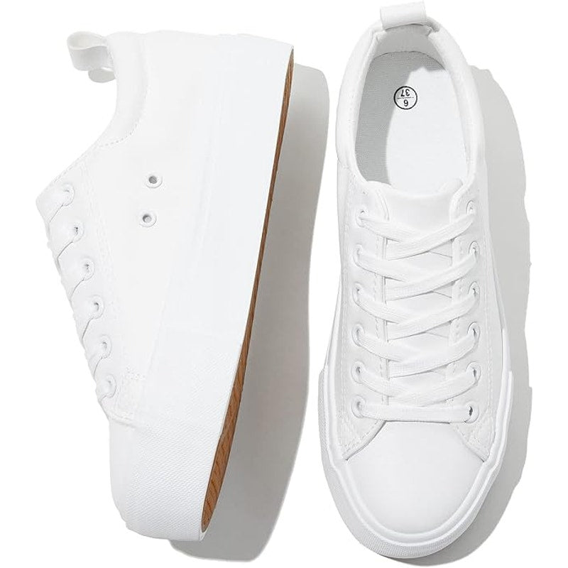 Sernial Womens Size 10 White Faux Leather Classic Lace Up Platform Walking Shoes