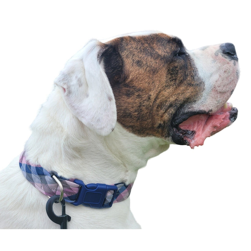 Handmade Upcycled Necktie Adjustable 1" Wide Plaid Fashion Large Dog Collar