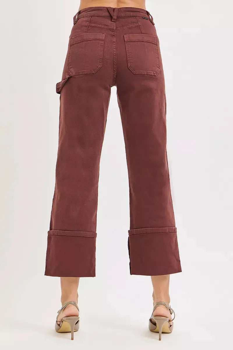 RISEN Jeans - Full Size High Rise Wide Straight Cuffed Patch Jeans