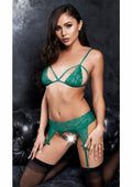 3 Pc Strappy Bra Garter and G-String