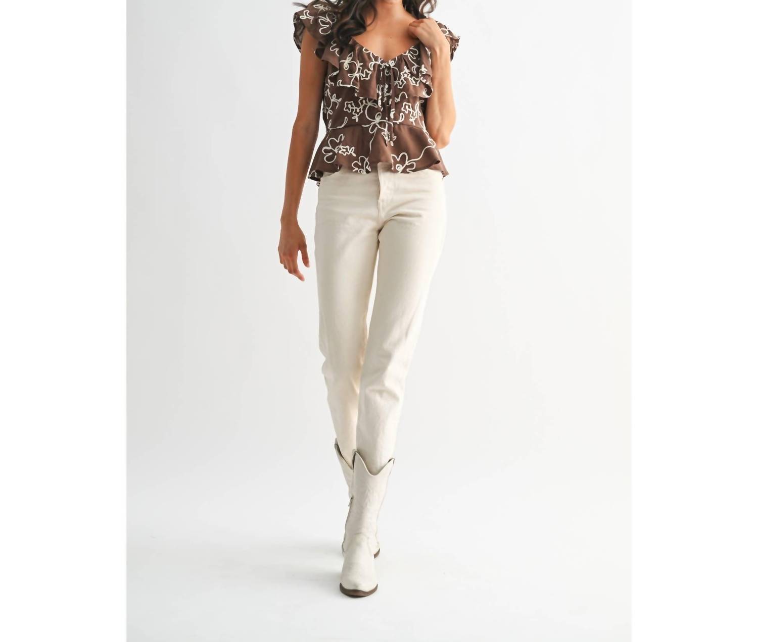 Kait Embroidered Floral Ruffle Blouse