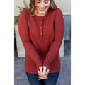 Rust Henley Shirt Women Long Sleeve with Thumb Holes