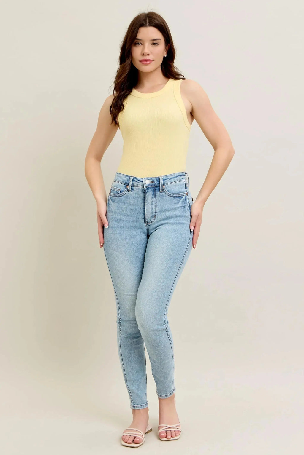 Full Size Mr Tummy Control Vintage Wash Skinny Judy Blue Jeans