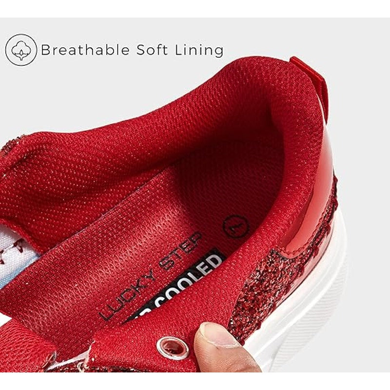 Lucky Step Womens Size 8 Red Glitter Faux Leather Lace Up Platform Sneaker Shoes