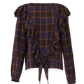 Nicole Miller Artelier Womens Medium Plaid Boyfriend Ruffle Long Sleeve Blouse