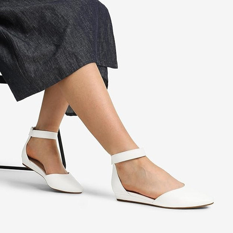 Dream Pairs Womens Size 10 White Pointy Toe Ankle Strap 1" Low Wedge Heel Shoes