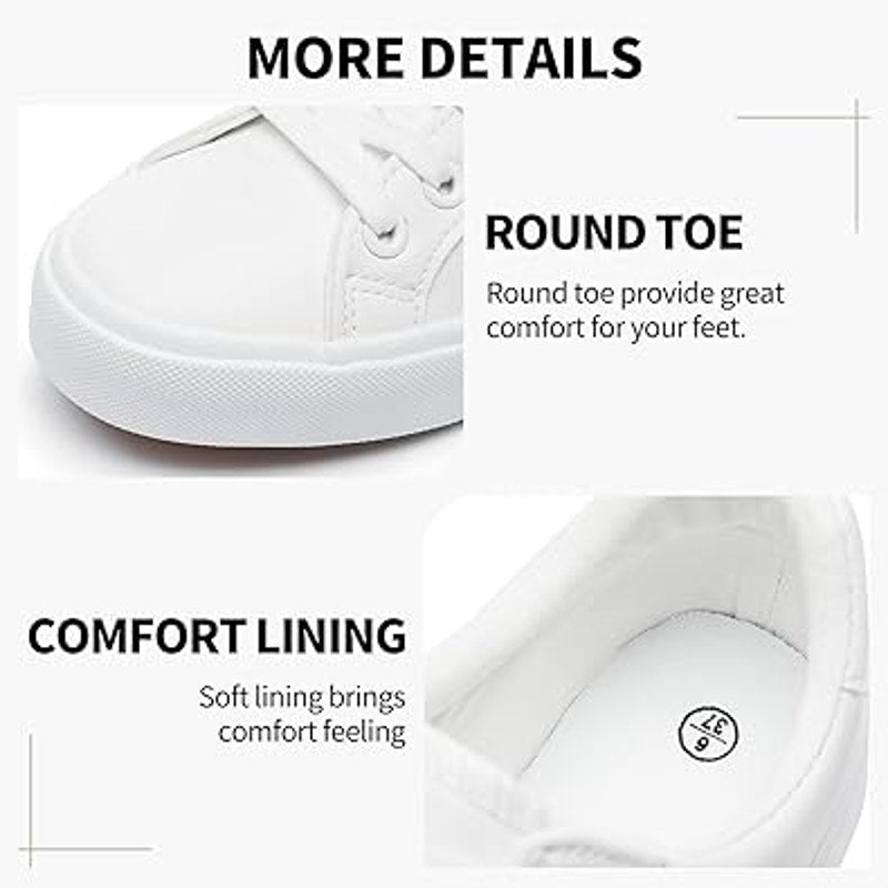 Sernial Womens Size 8 White Faux Leather Lace Up Comfort Tennis Athletic Shoes