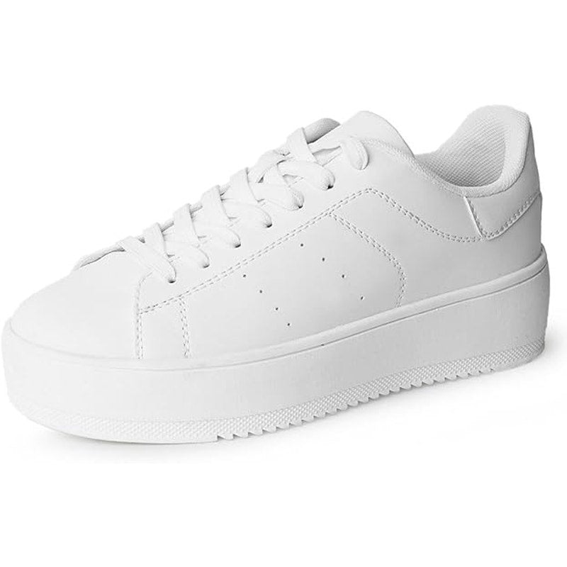 New J Adams Womens Size 7 White Faux Leather Lace Up Hero Platform Sneaker Shoes