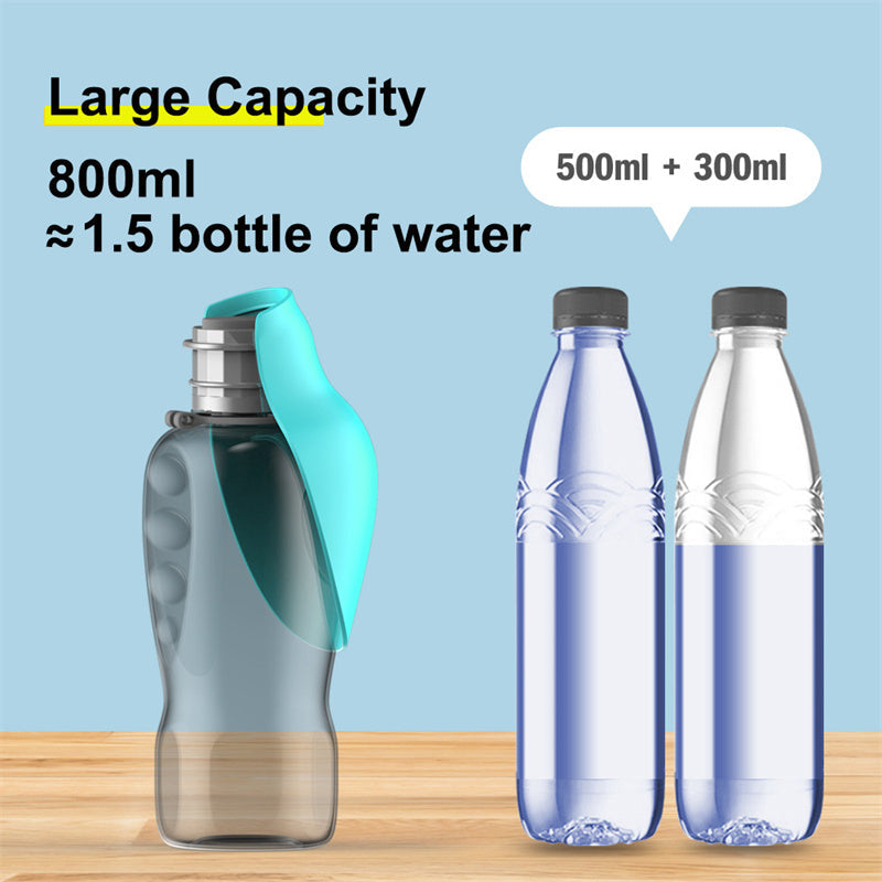 Portable Dog Water Bottle 800ml – Leakproof Foldable Pet Travel Water Dispenser with Drinking Bowl for Walking & Hiking