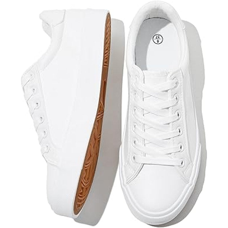 Sernial Womens Size 8 White Faux Leather Lace Up Comfort Tennis Athletic Shoes