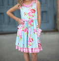 Girls Floral Gingham Check Pocket Ruffle Dress