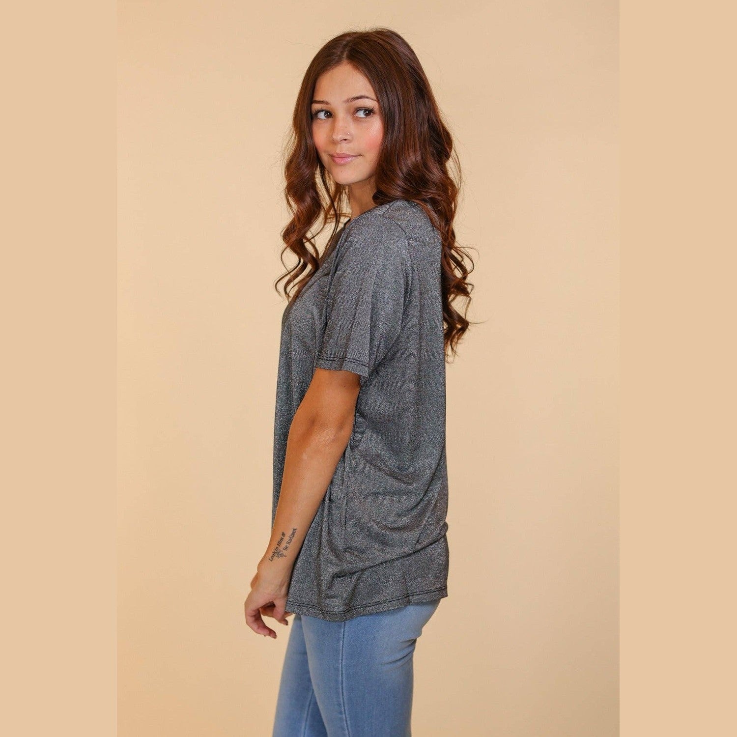Glitter Short Sleeve  T Shirt in Black