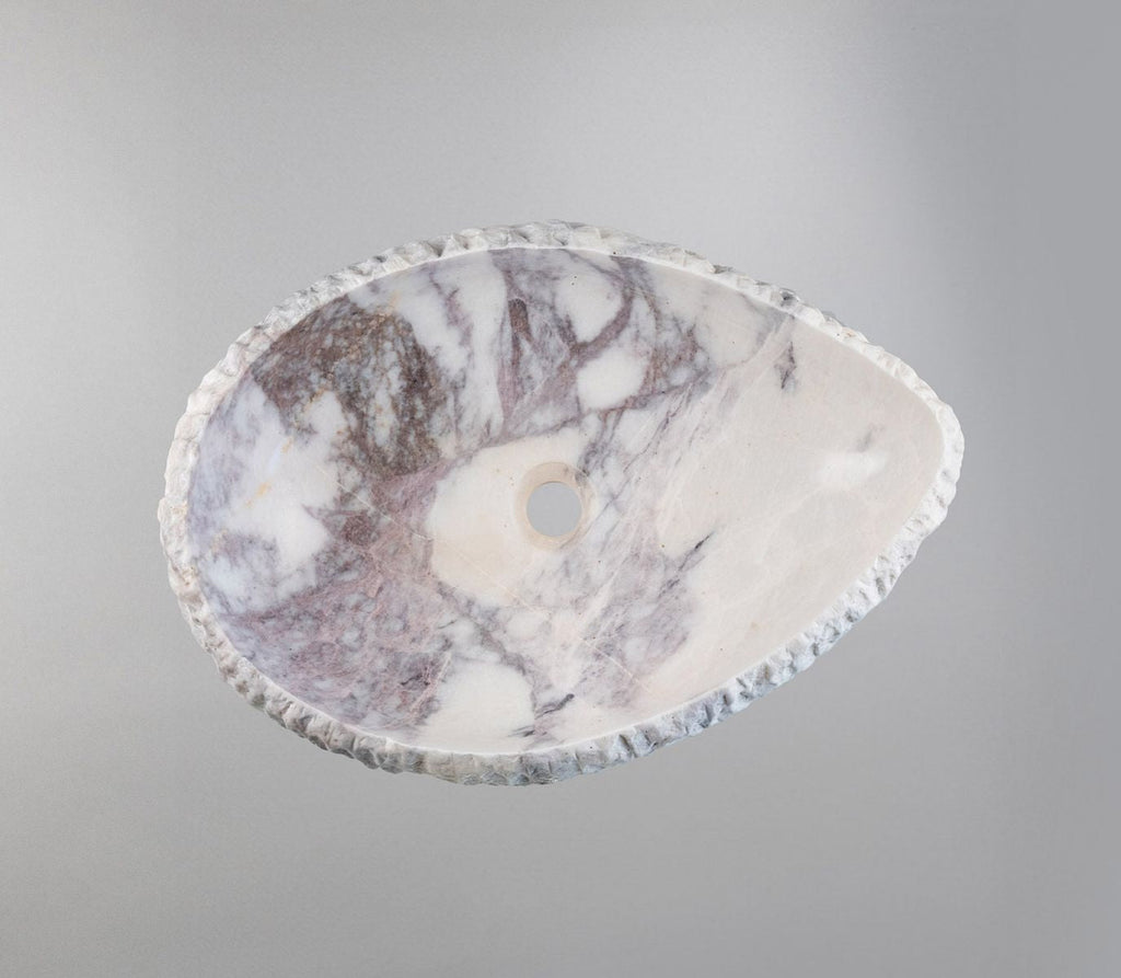 Luxury Marble Vessel Sink – Handcrafted Natural Stone Bathroom Basin with Textured Edge, Modern Vanity Bowl 21.6"x15.7"x5.5" (55x40x14 cm)
