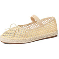 Mikarka Womens Size 8 Tan Mesh Espadrille Elastic Strap Bow Raffia Flats Shoes