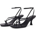 New PiePieBuy Womens Size 7.5 Black Open Toe 3" Heel Ankle Strap Sandal Shoes