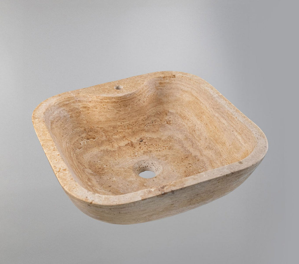 Travertine Vessel Sink | Natural Stone Bathroom Basin 18x18 inches USA | Luxury Marble Sink
