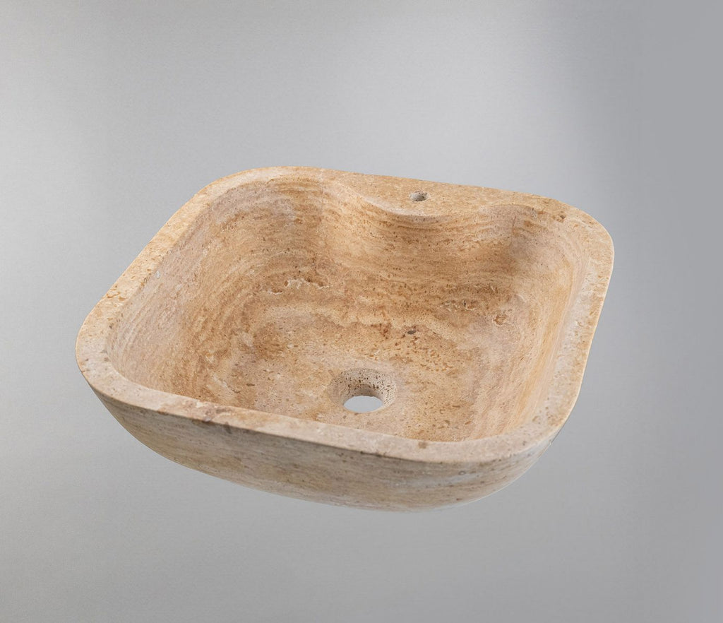 Travertine Vessel Sink | Natural Stone Bathroom Basin 18x18 inches USA | Luxury Marble Sink