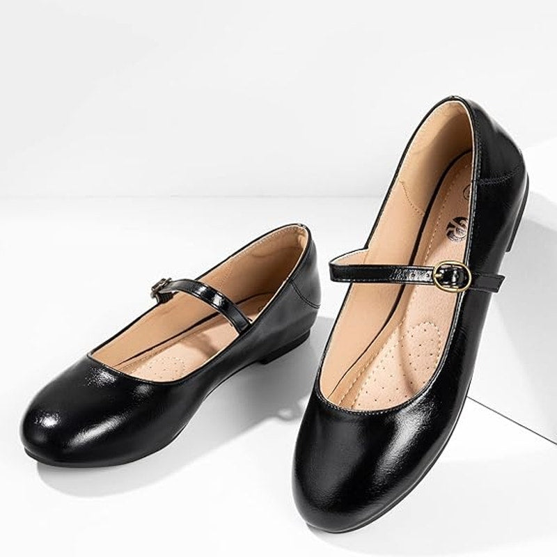 Rekayla Womens Size 8 Black Mary Jane Slip On Ballet Flat Round Toe Shoes