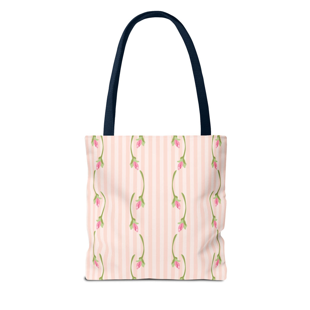 Customizable: Floral Stripe Tote Bag, Chic Shopping Tote, Spring Gift Bag, Eco-Friendly Reusable Bag, Perfect for Grad Gifts College Send off Gift