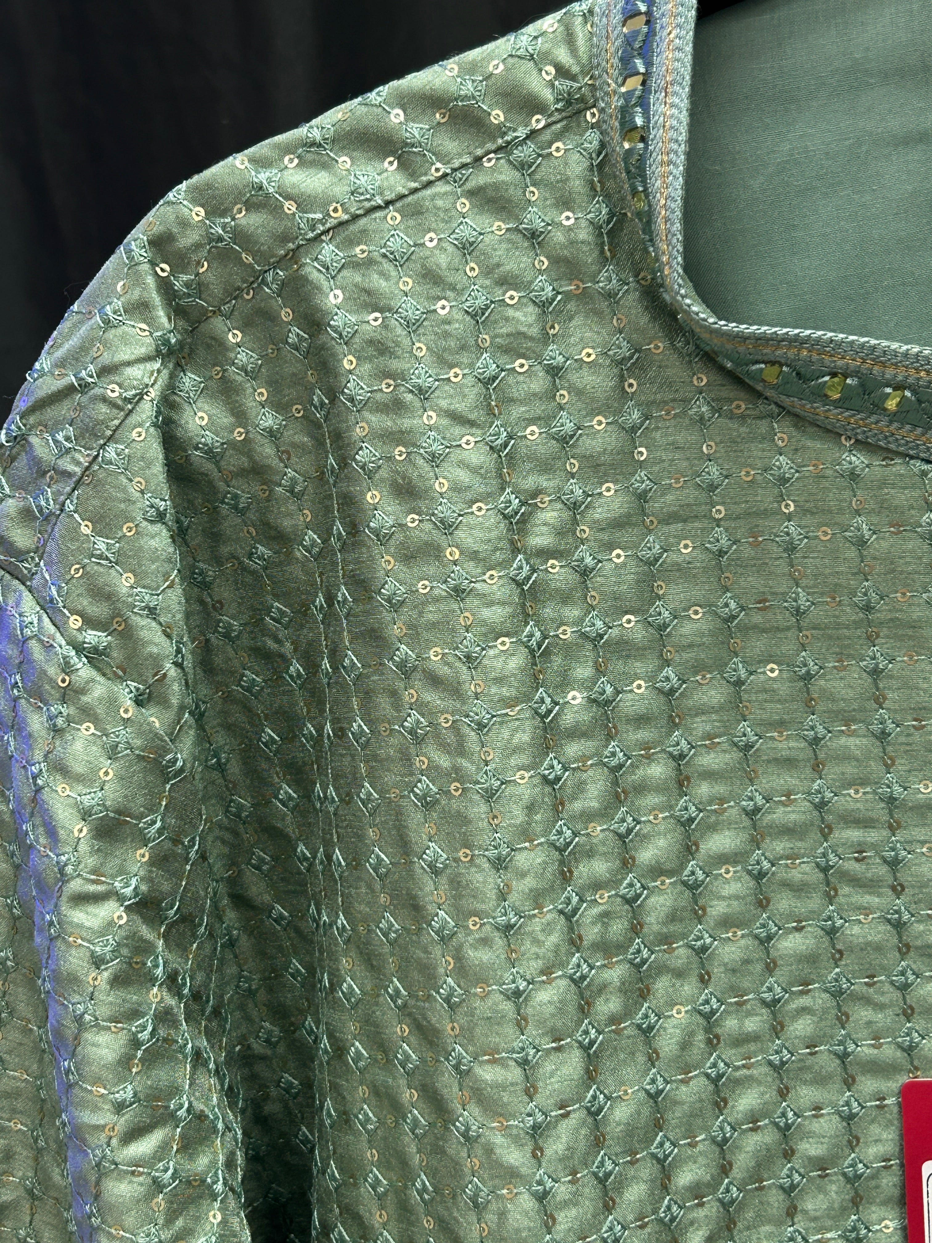 Silk kurta pajama with embroidery and mirror work