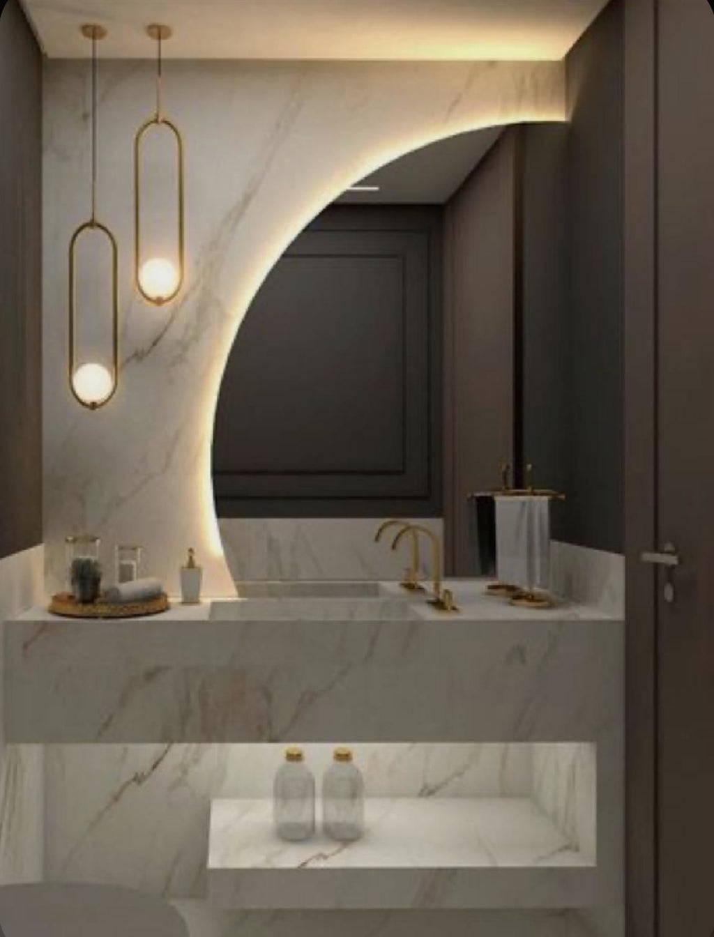 LED Bathroom Mirror – Modern Half Moon Backlit Vanity Mirror with Touch Sensor, Luxury Lighted Wall Mirror