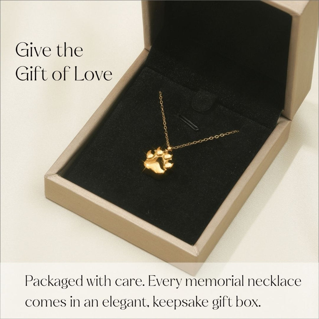 Paw Print - Cremation Necklace for Dog & Pet Ashes - Gold