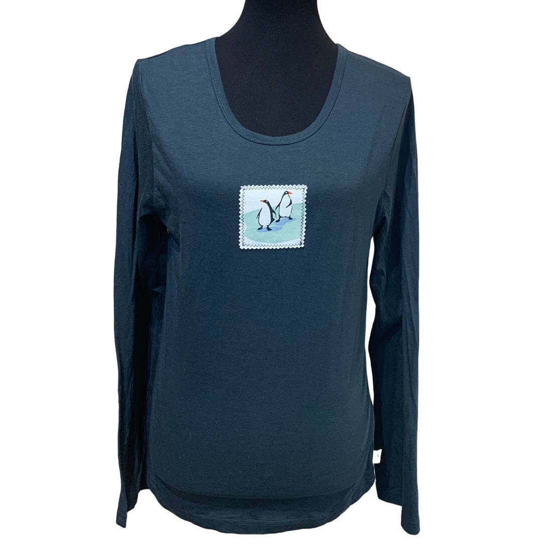 Munki Munki XL Penguin Pair Long Sleeve Crew Neck PolyCotton Blend Tee
