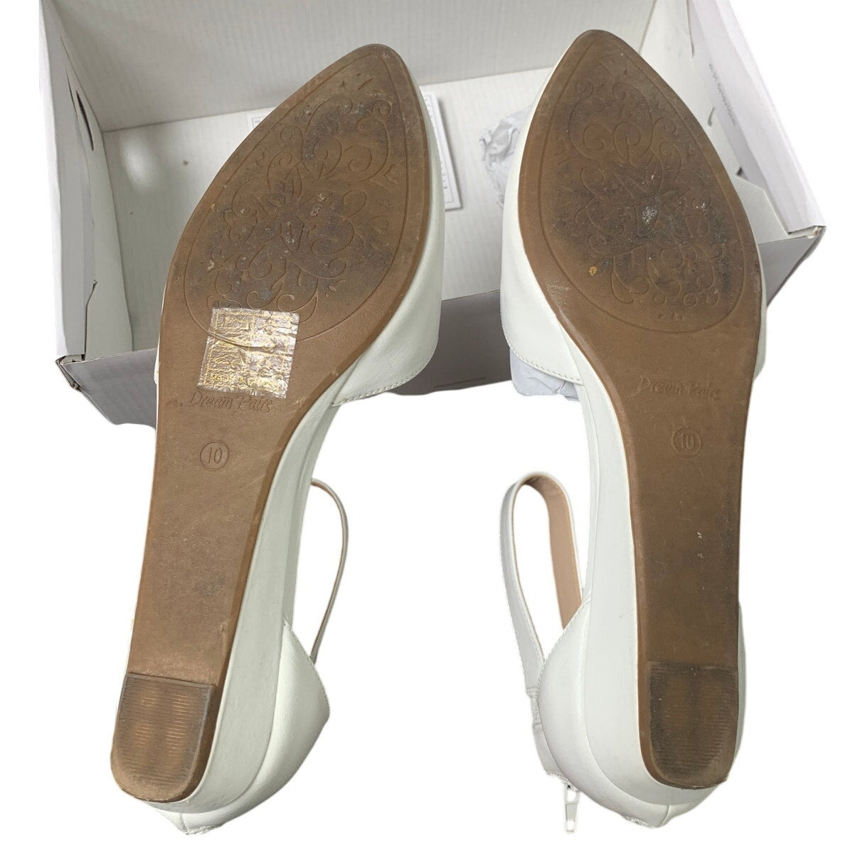 Dream Pairs Womens Size 10 White Pointy Toe Ankle Strap 1" Low Wedge Heel Shoes