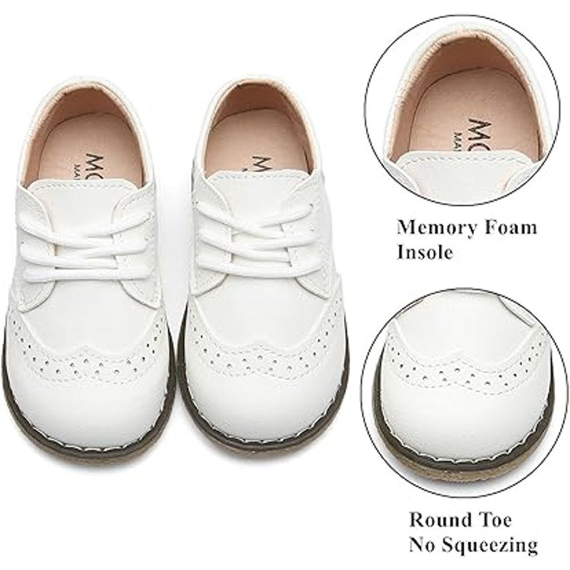 New Dadawen Toddler Boys Size 6.5 Whote Lace Up Loafers Oxford Dress Shoes