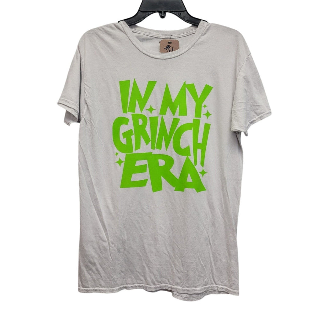 Hand Printed Upcycled Mens Medium Christmas in My Grinch Era Short Sleeve Tee