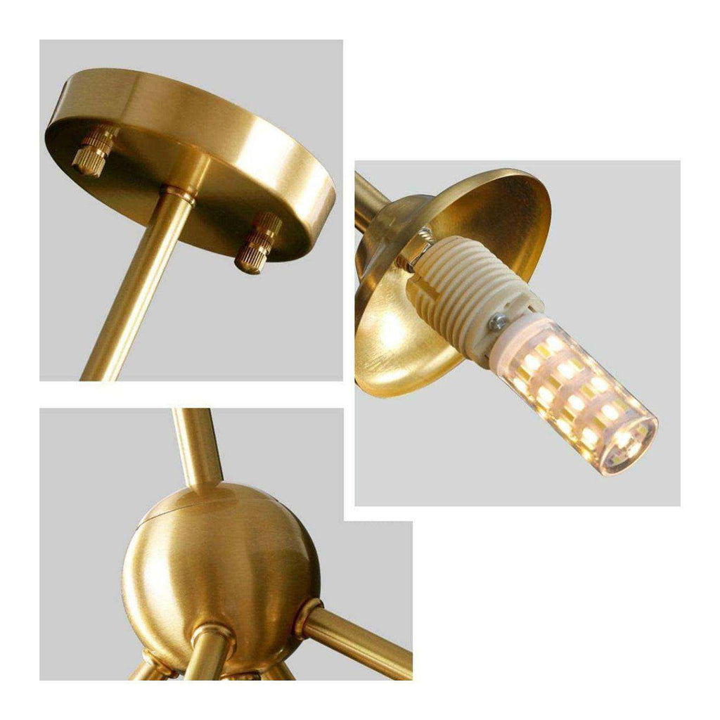 KCO Lighting Glass Globe Sputnik Chandelier 3-Light Brass Gold Close to Ceiling Light Mid Century Flush Mount Ceiling Light for Kitchen Island Bedroom Bathroom (3-Lights)