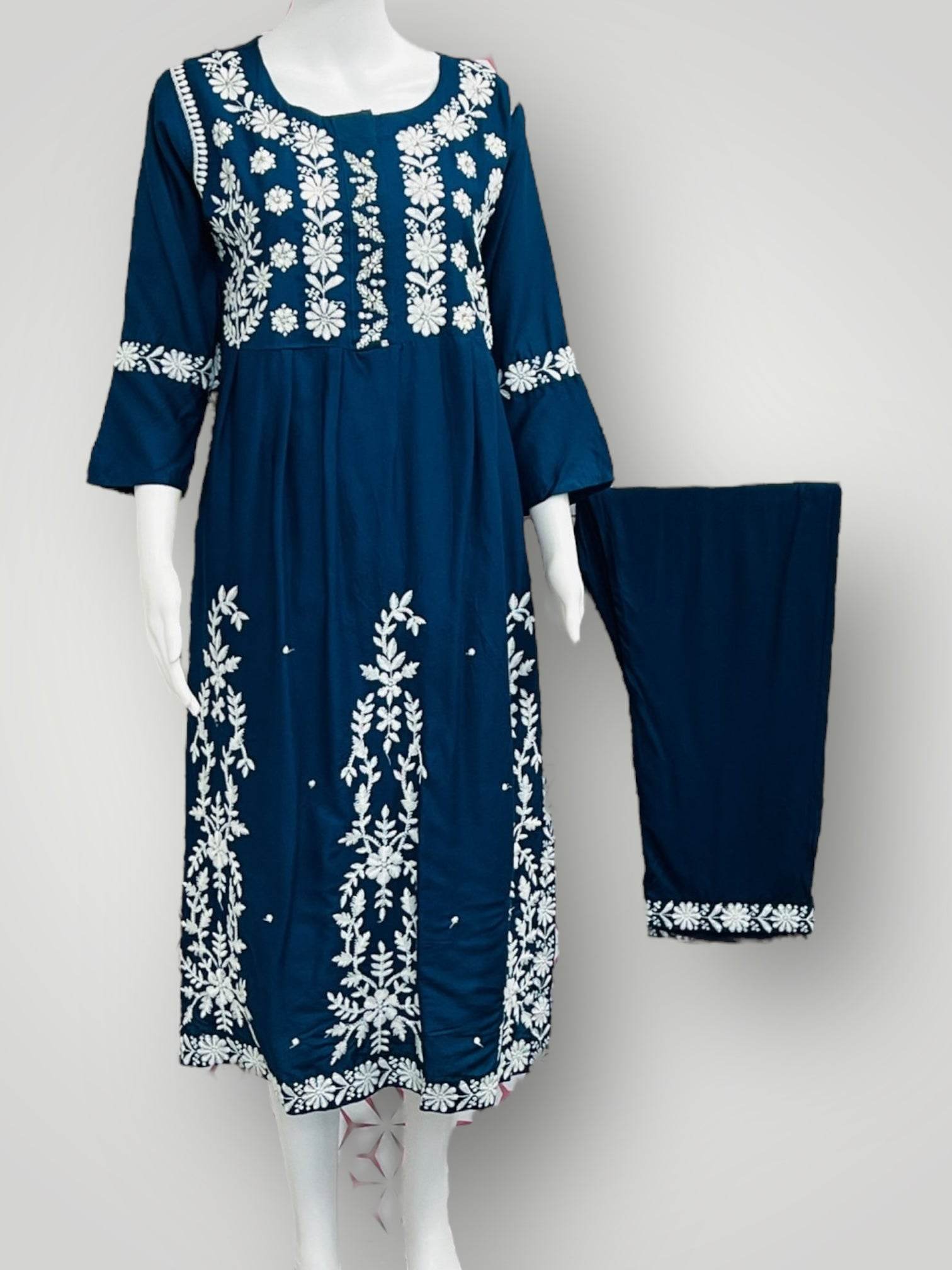 Rayon kurti pant set | chikankari work