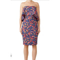 Badgley Mischka Size 10 Blue Floral Popover Sleeveless Knee Length Sheath Dress