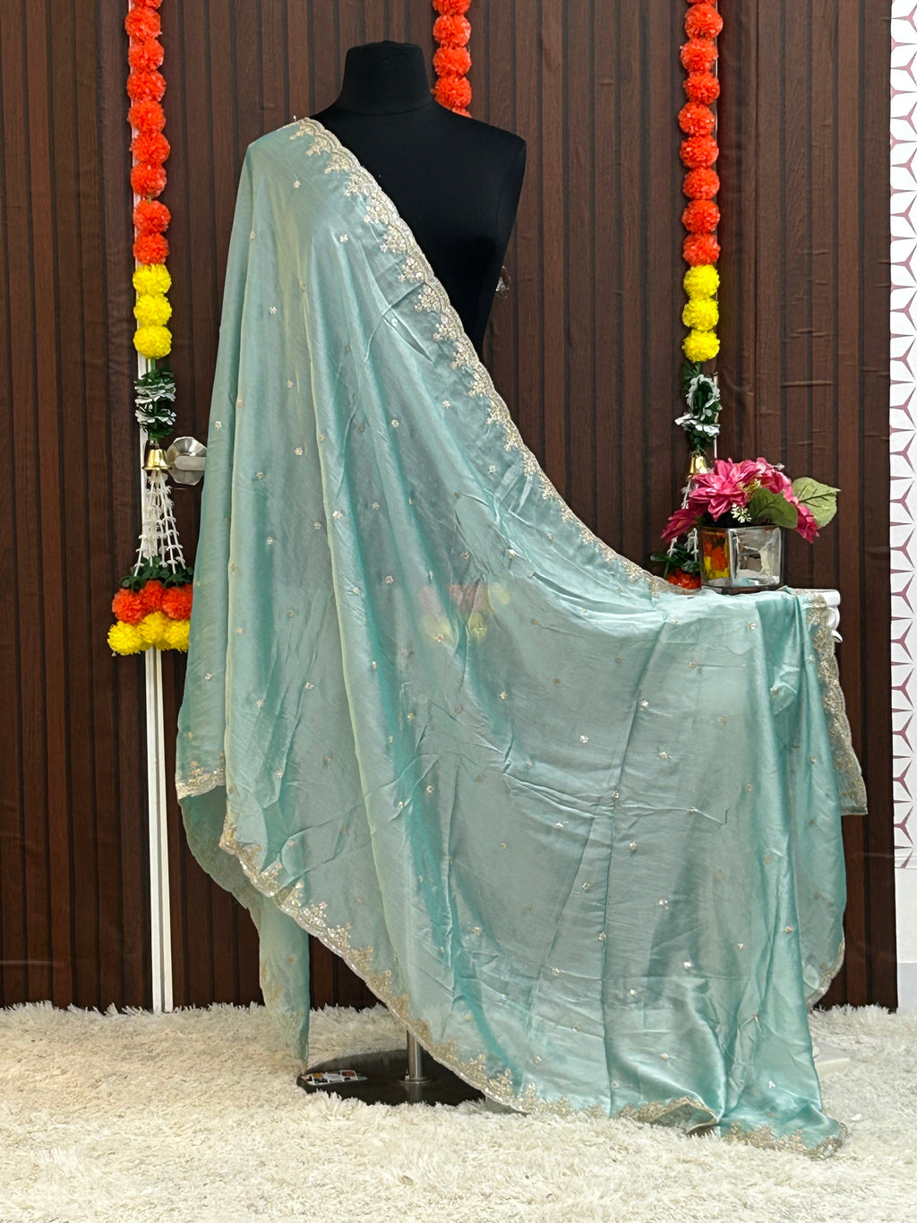 Light blue silk dupatta
