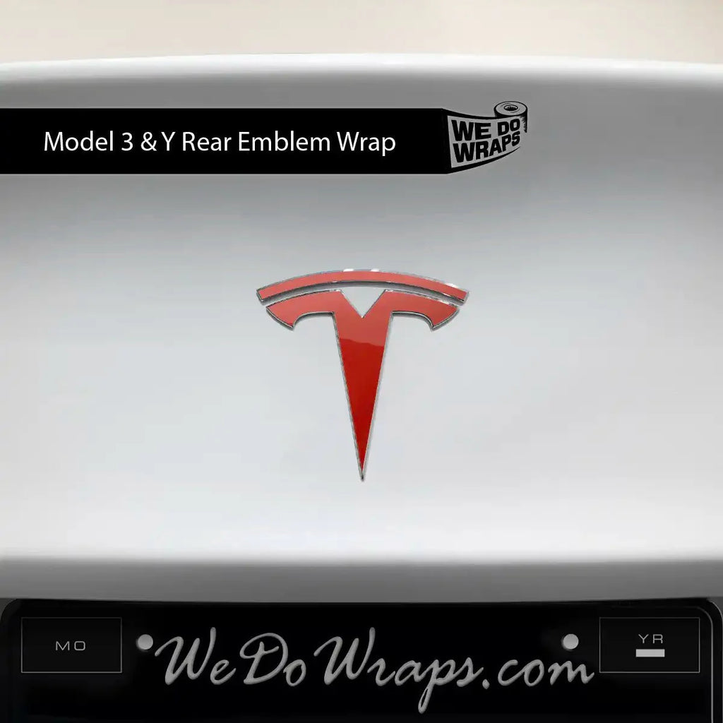 3M Gloss Dragon Fire Red Tesla Emblem Decals (Front + Back) | Model Y