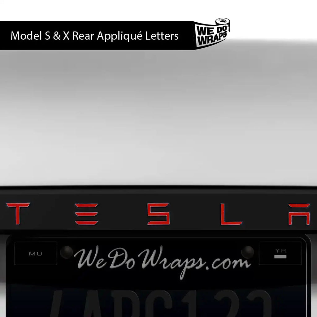 3M Gloss Dragon Fire Red Tesla Emblem Decals (Front + Back) | Model X