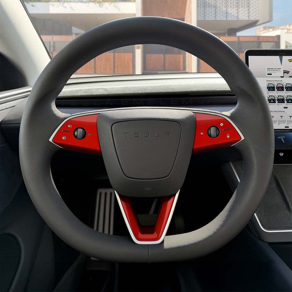 3M Gloss Dragon Fire Red Tesla Steering Wheel Trim Decal Kit (3pcs) | MY 2026+ Refresh