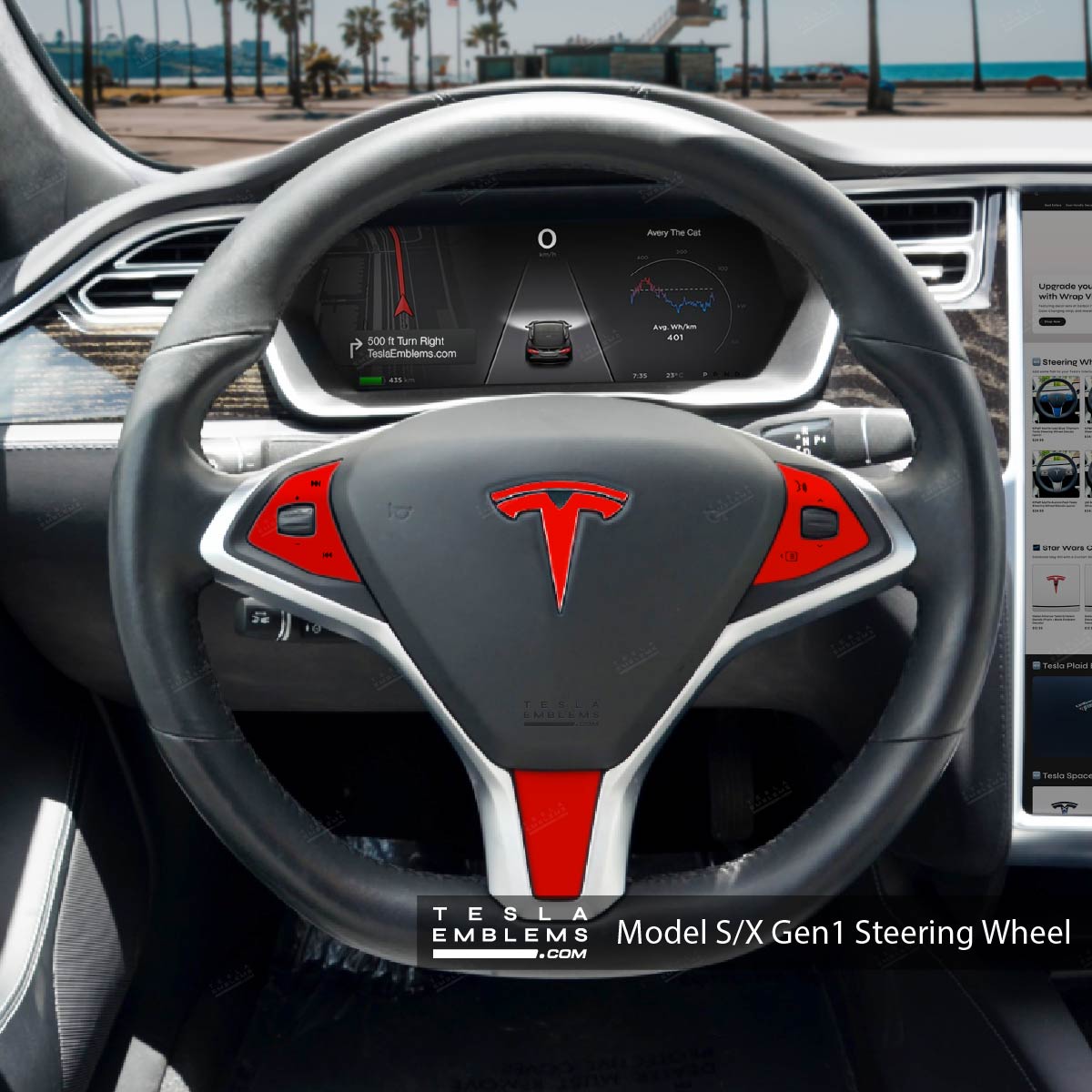 3M Gloss Hot Rod Red Tesla Steering Wheel Trim Decal Kit (4pcs) | MX 2015-'20