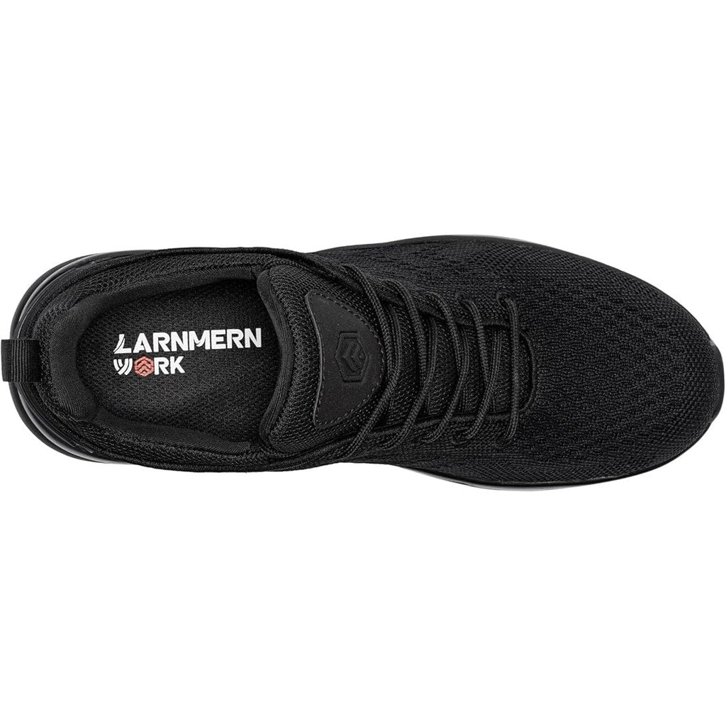 Larnmern Mens 9W Wide Black Lace Up Non Slip Air Cushioned Waterproof Work Shoes