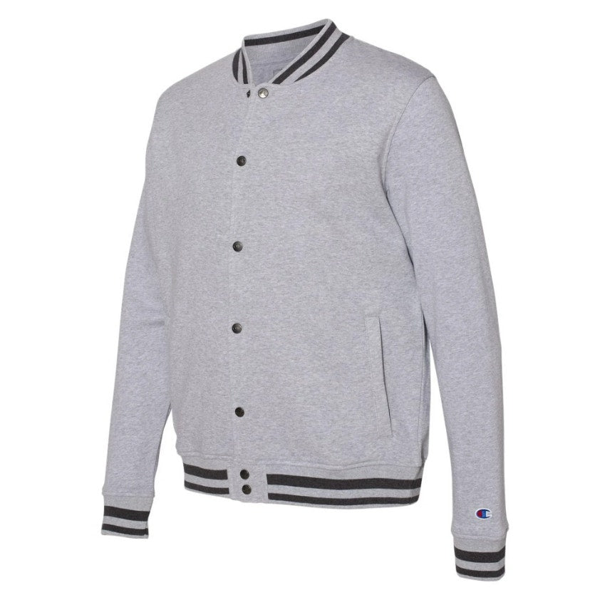 New Champion Mens Small Gray Snap Up PolyCotton Athletic Wear Bomber Jacket
