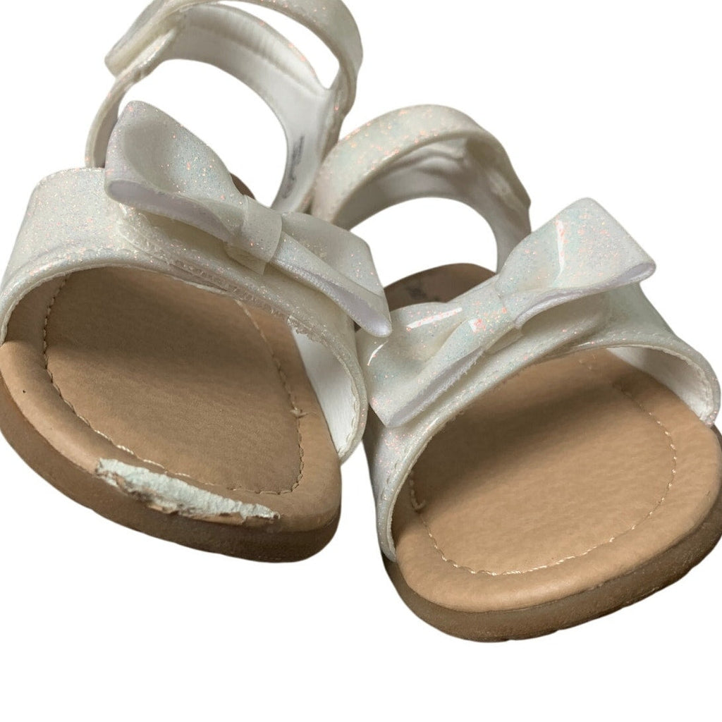 Dream Pairs Little Girls Size 11 White Glitter Hook Loop Bow Flat Sandals Shoes