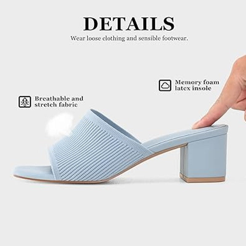 Shoe'N Tale Women Size 9 Baby Blue Open Toe 2.5" Heel Slide On Mule Sandal Shoes