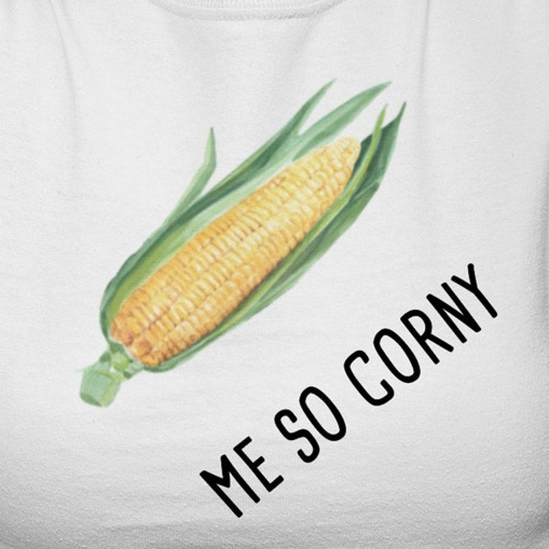New Hand Printed Womens XS Me So Corny Corn Cob Veggie Muscle Shirt T-Shirt