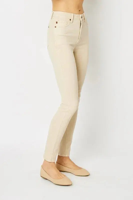 Full Size Garment Dyed Tummy Control Skinny Judy Blue Jeans